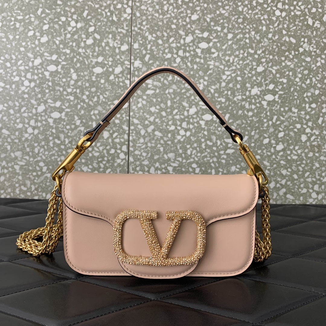 Valentino Garavani Loco Small Shoulder Bag in Rose Quartz Calfskin Leather